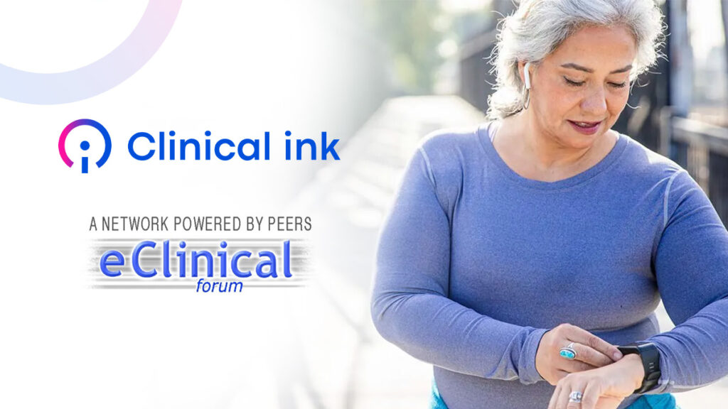 Woman looking at a smart watch powered by Clinical ink's advanced technology